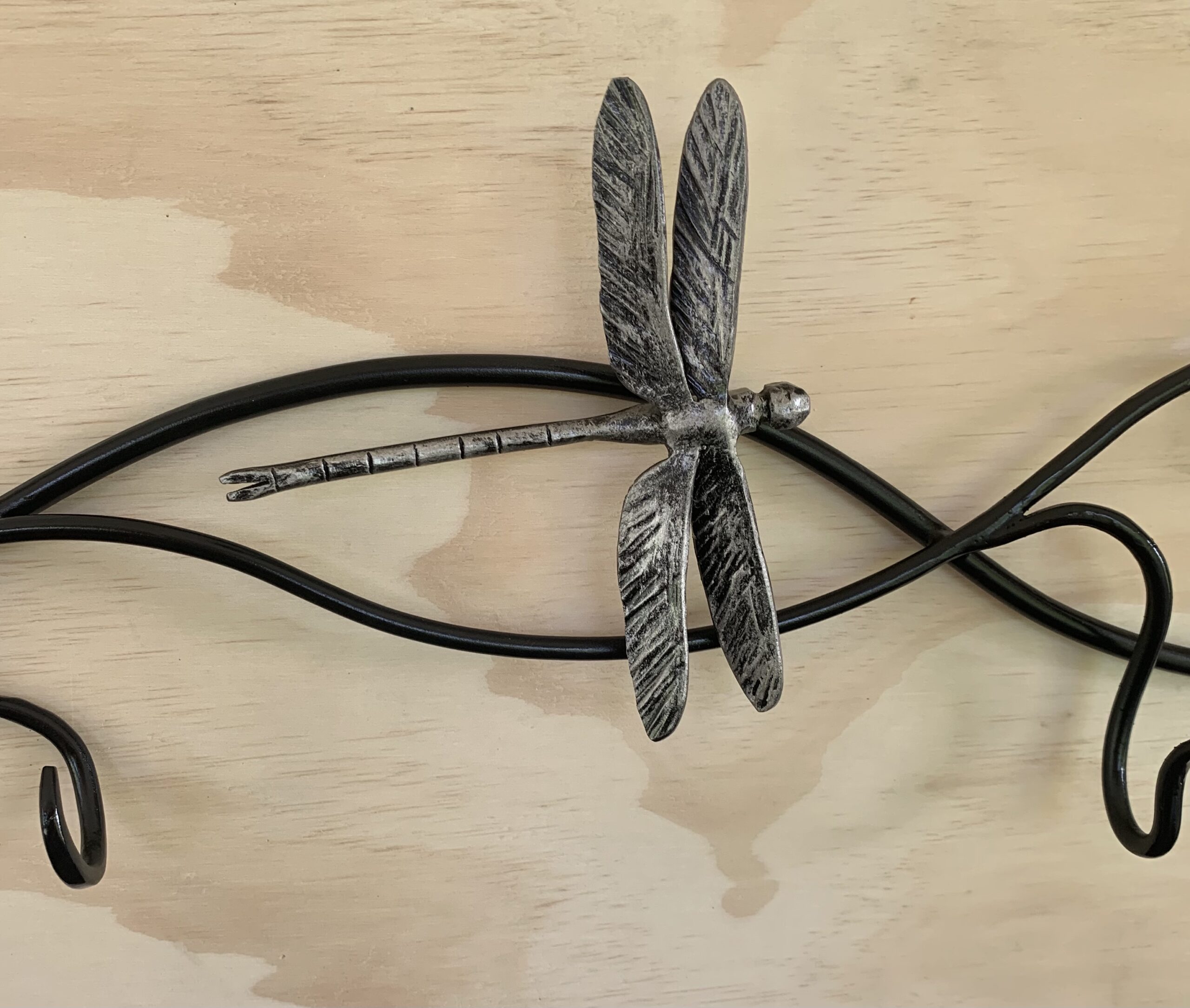 Organic Hand-forged Metal Dragonfly Wall Sculpture with Hooks - Image 2