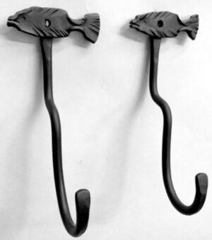 Fishing Rod Hanger Starter pair of hooks with folk art fish