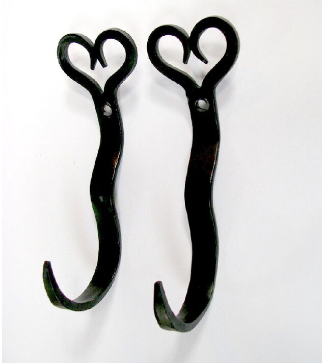 Rolling Pin Wall Display | Hand Forged Wrought Iron Heart Hooks | Heart Top Starter Pair