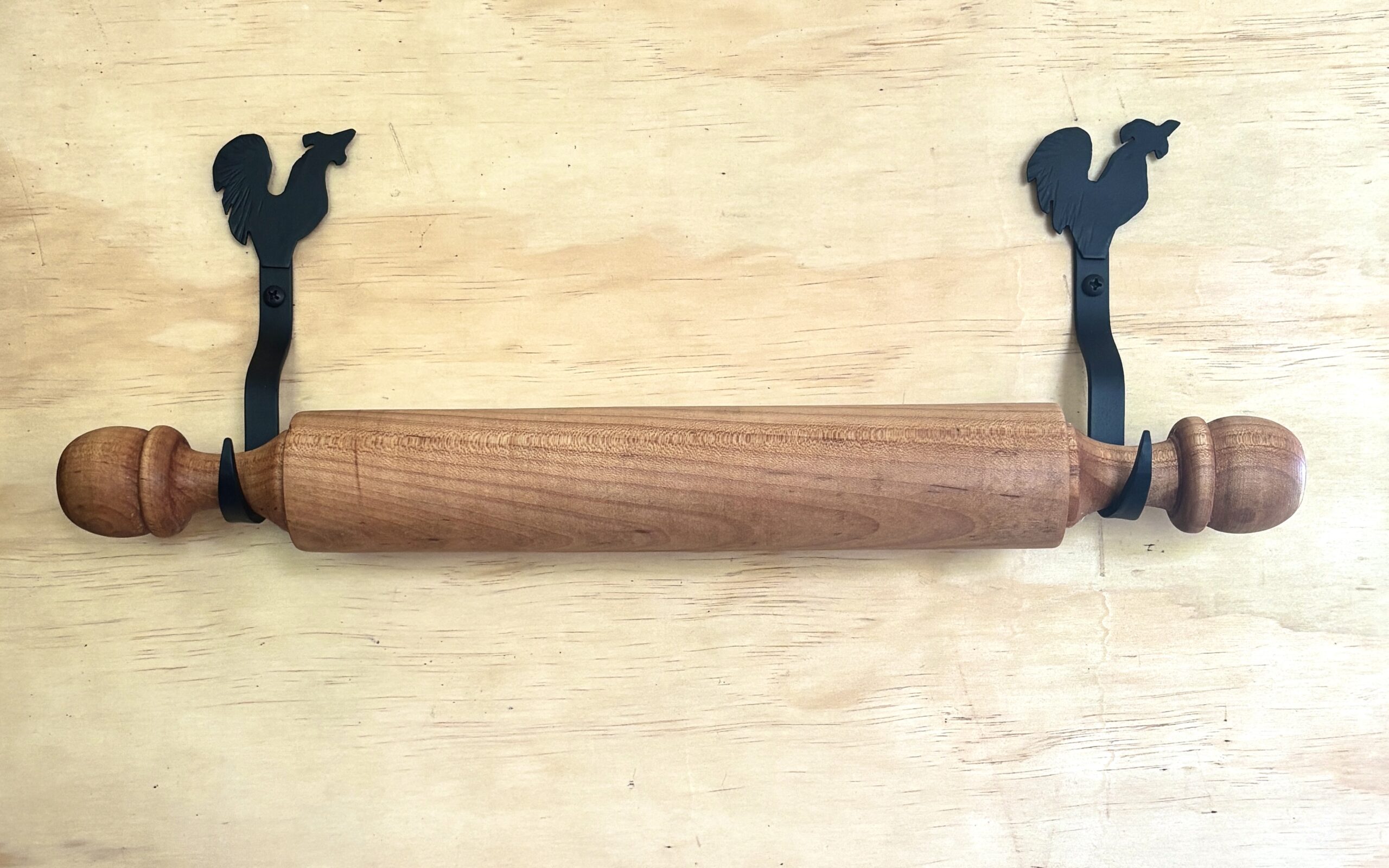 Rolling Pin Wall Display Hooks | Folk Art Inspired Tops | Rooster Starter Pair Hooks - Image 4
