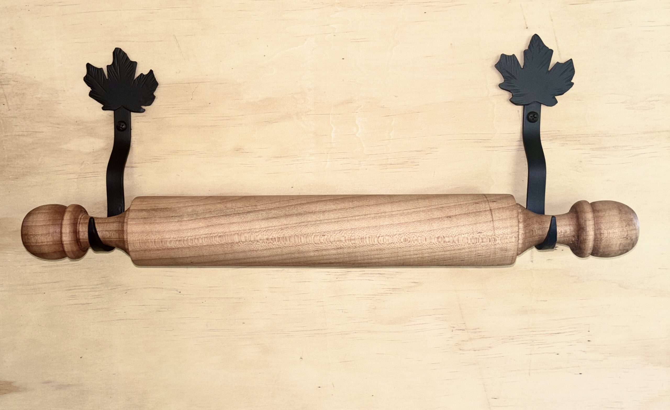 Rolling Pin Wall Display Hooks | Folk Art Inspired Tops | Maple Leaf Starter Pair Hooks - Image 3