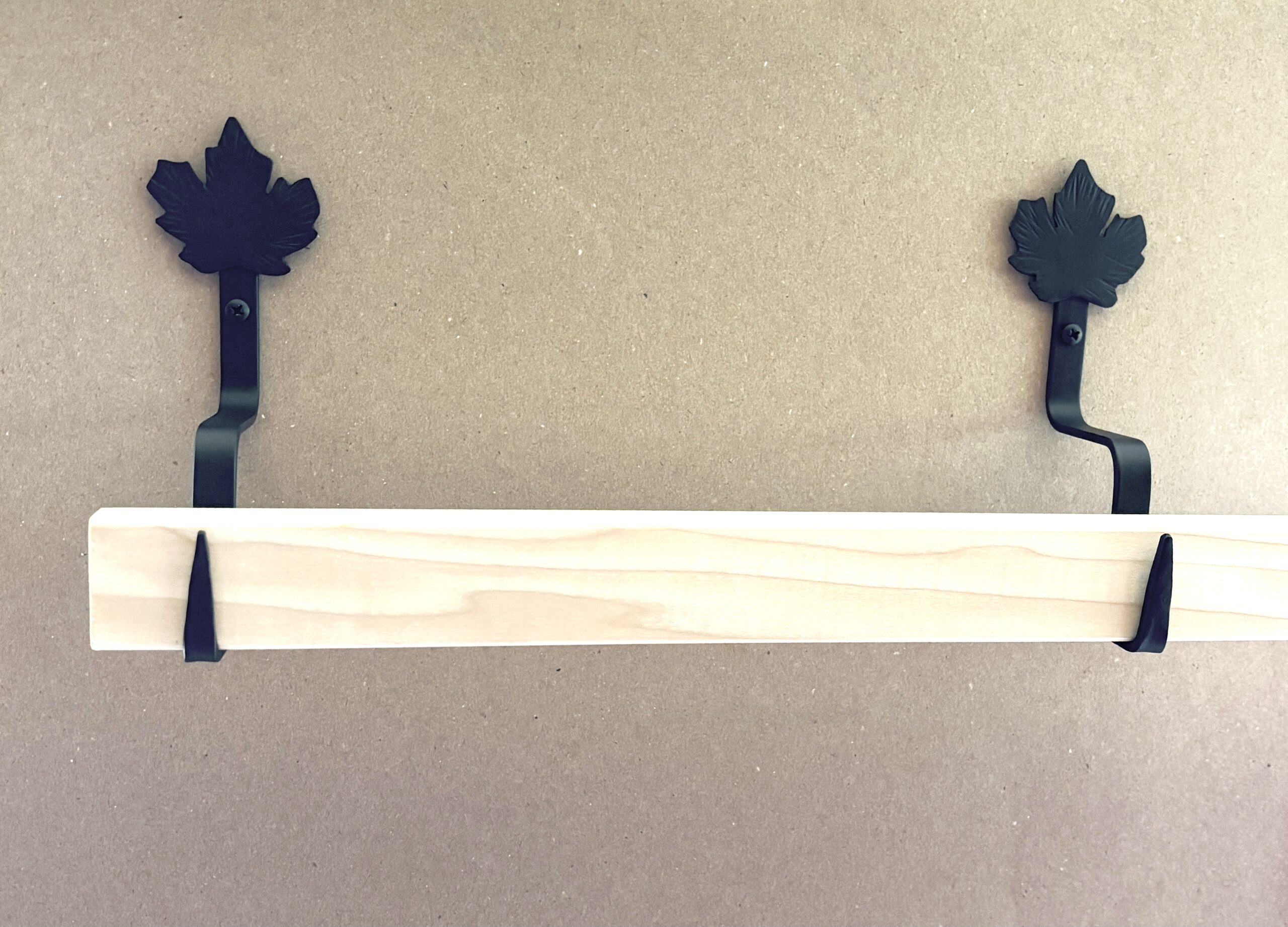 Quilt and Textile Wall Display Hooks | Folk Art Design | Maple Leaf Starter Pair Hooks with 36" wood bar - Image 3