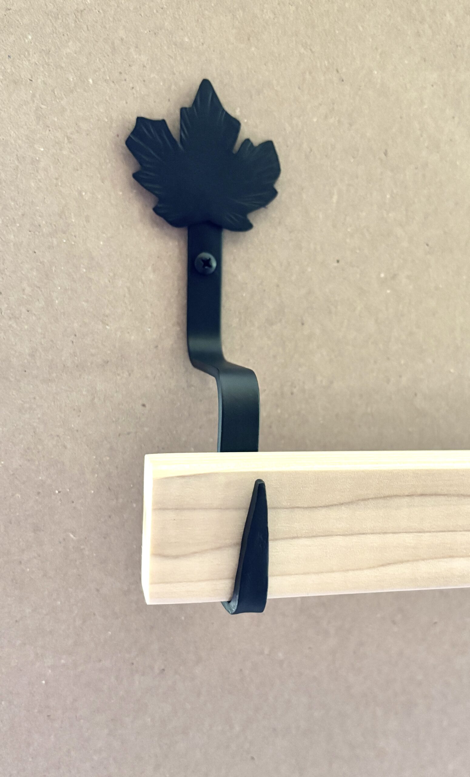 Quilt and Textile Wall Display Hooks | Folk Art Design | Maple Leaf Starter Pair Hooks with 36" wood bar