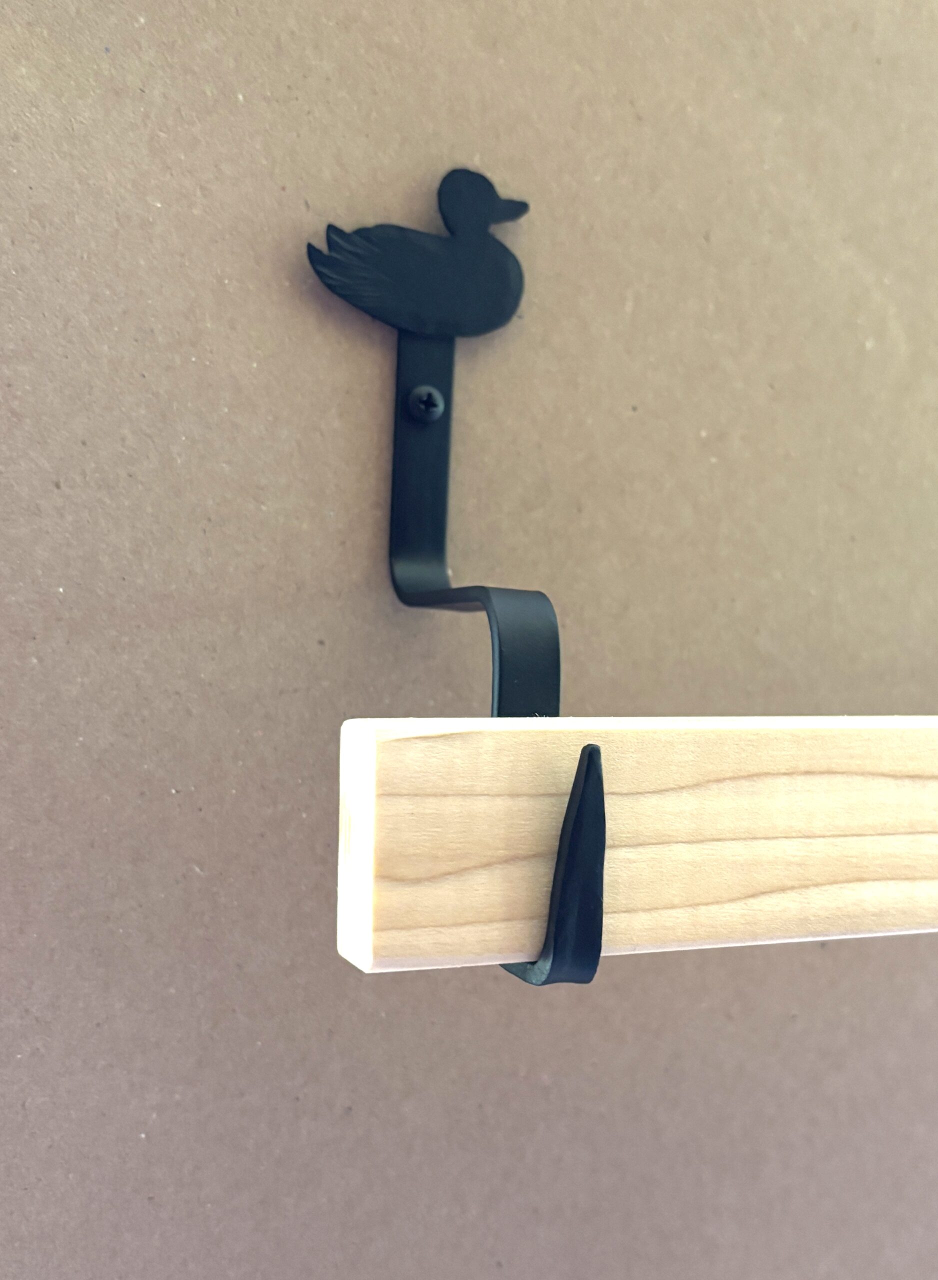 Quilt and Textile Wall Display Hooks | Folk Art Design | Duck Starter Pair Hooks with 36" wood bar