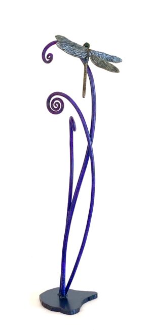 Dragonfly on Fiddlehead Metal Sculpture