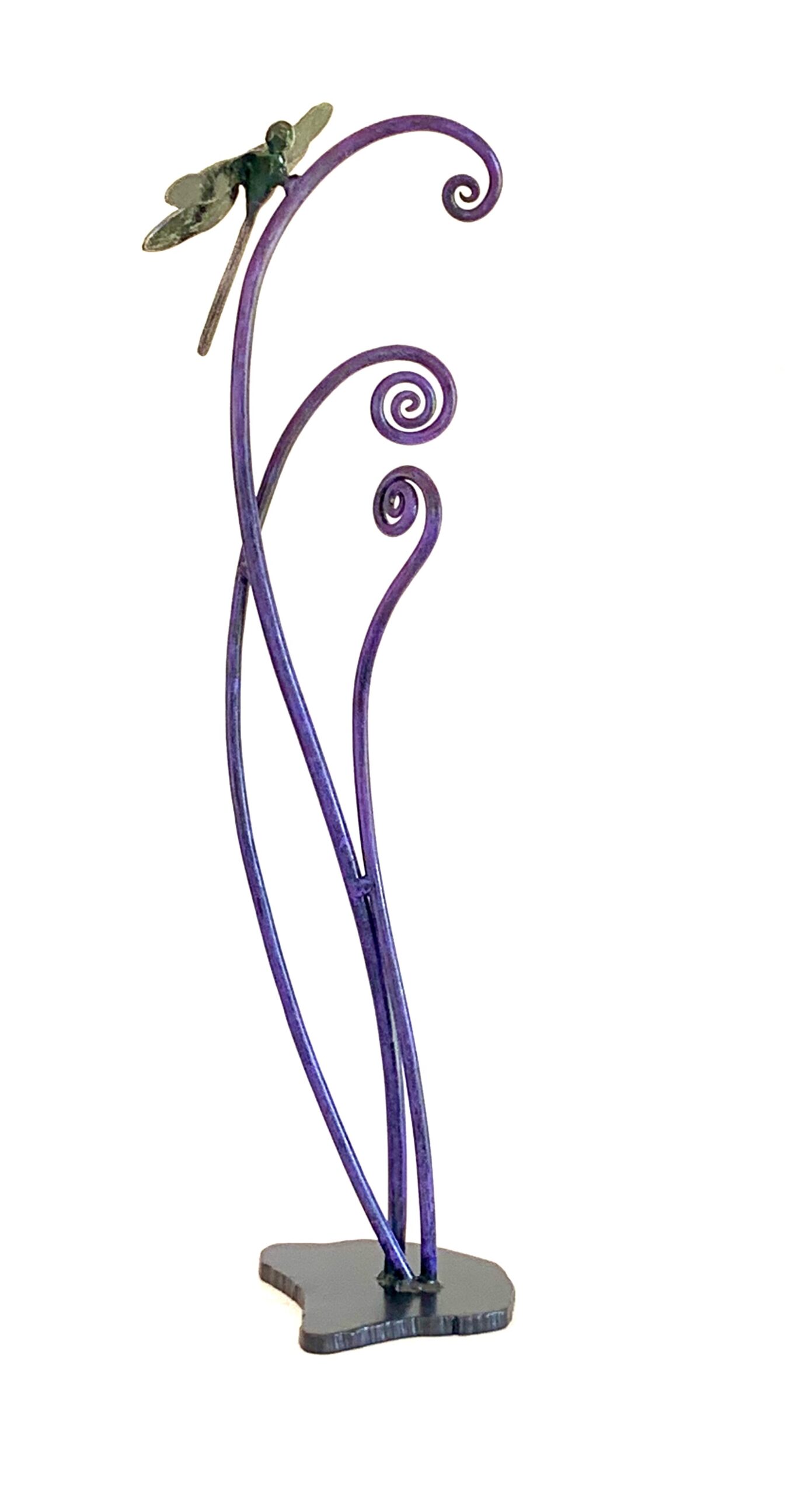 Dragonfly on Fiddlehead Metal Sculpture - Image 3