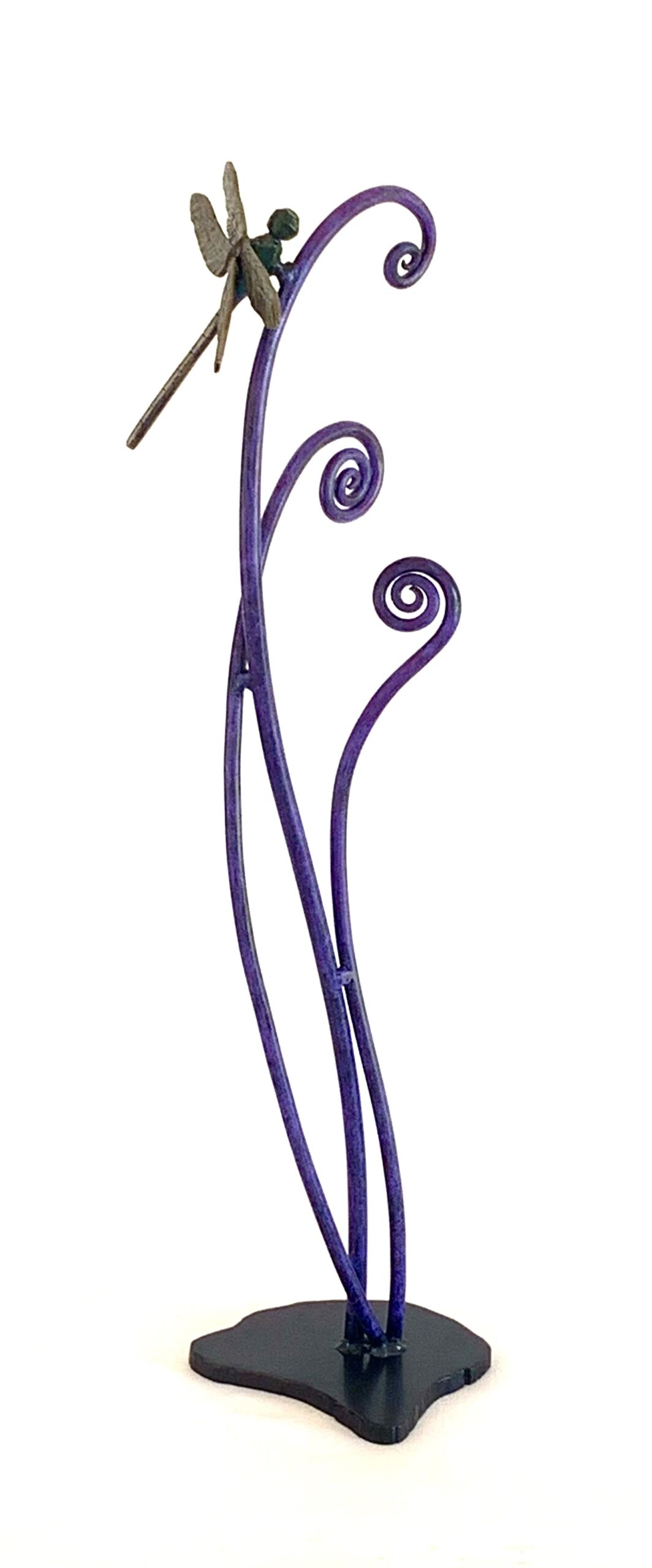 Dragonfly on Fiddlehead Metal Sculpture - Image 2
